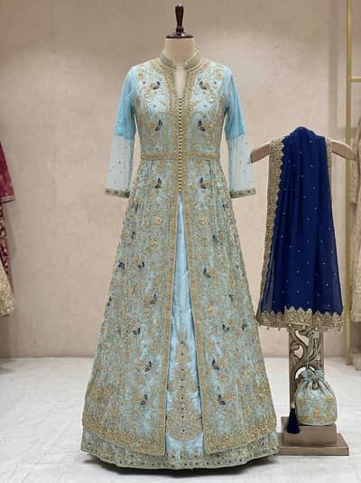 Beautiful  light blue and royal blue bridal walima maxi