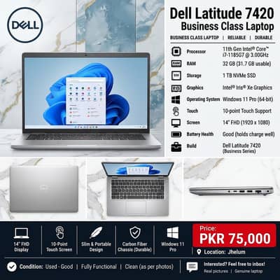 Dell Latitude 7420 Business Class Laptop - 14" Touchscreen, Core i7 1