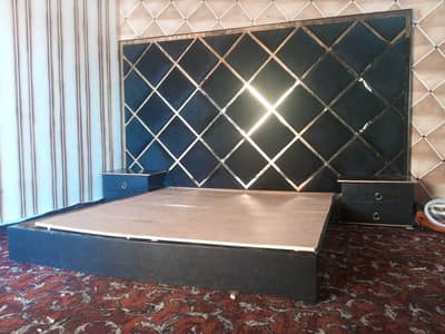 fancy bed with site table without mattress only one month use