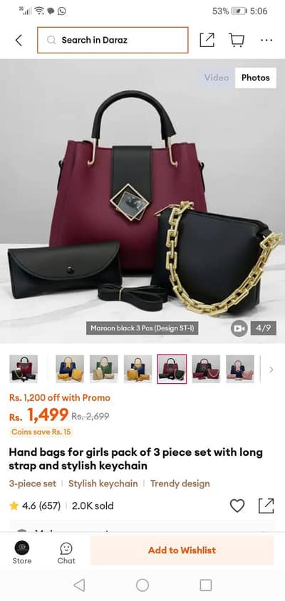 Pcs Maroon Black Trendy Bag Set For Girls