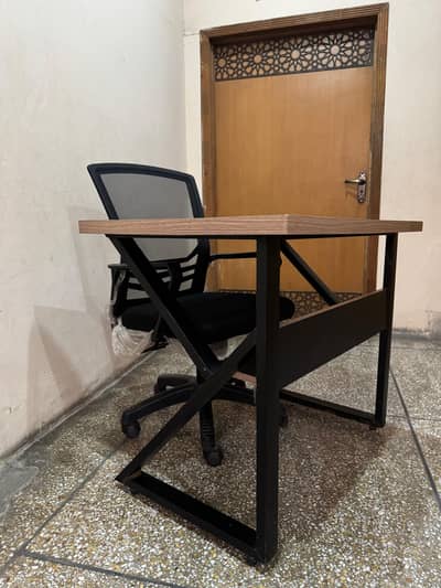office / working wooden table with metal frame and chair set
