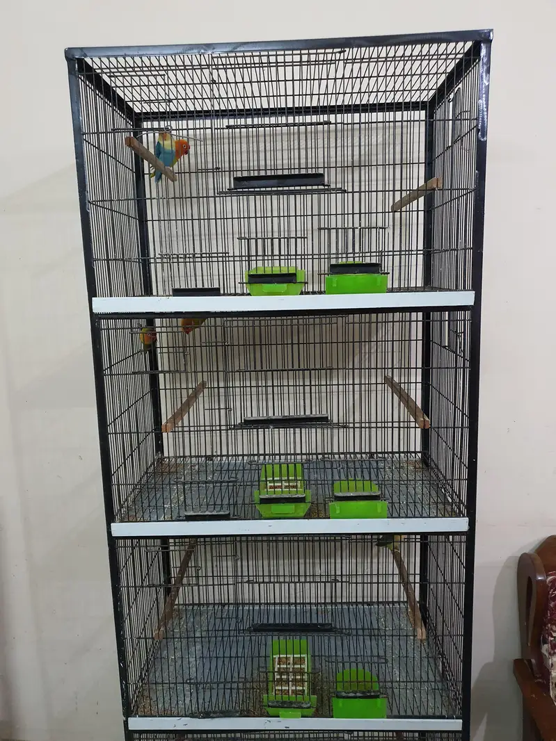 Parrots Cage 4 Portion Full Angle with tyres, weights and pots — photo 2