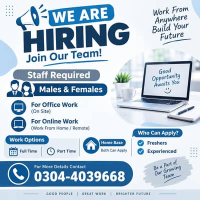we are hiring males and females staff