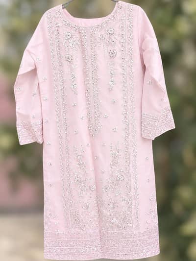 baby pink Embroidery ladies 3 pcs praty wear