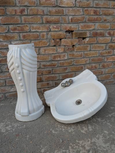 White Ceramic Wash Basin with Pedestal – For Sale