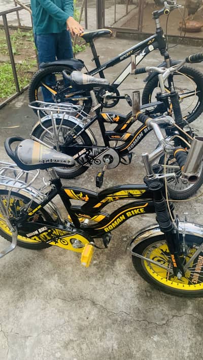Bicycles and one sport bicycle