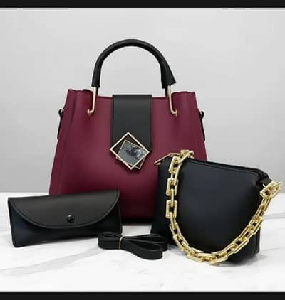 Pcs Maroon Black Trendy Bag Set For Girls