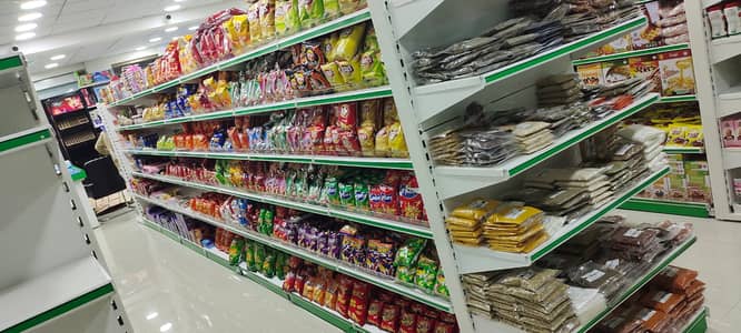 gondola racks · wall display racks · pharmacy racks · cash counters ·