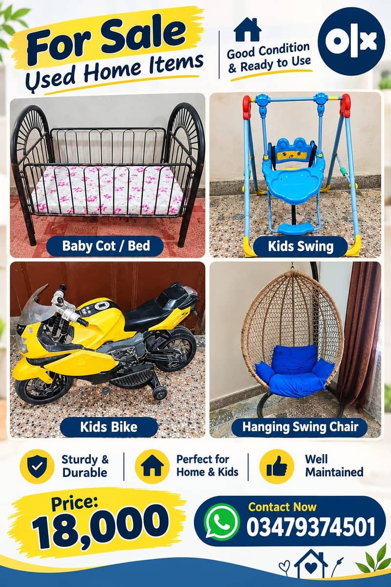 Baby Cot, Kid Swing, Kids Bike and Hanging Chair for sale - Swings ...