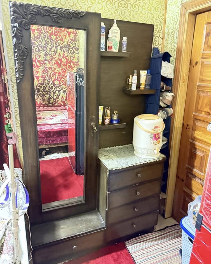 bed  , showcase, dressing, 2 side table 2