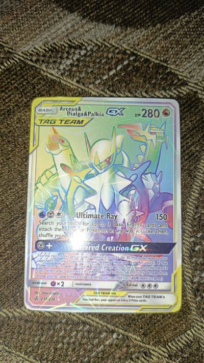 Pokémon Arceus Dialga Palkia GX Rainbow Holographic Card 280 HP