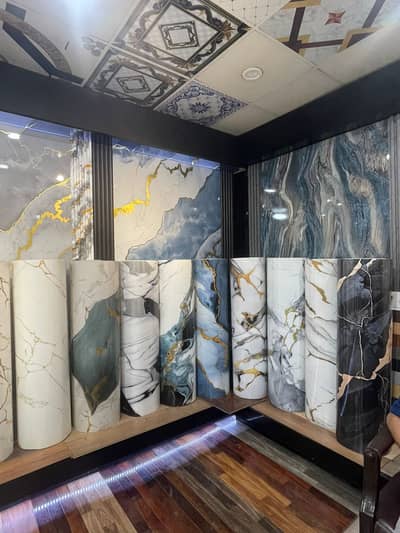 PVC sticker-Marble sheet-2 by2 ceiling-Vinyl floor-Blinds-PVC Moulding
