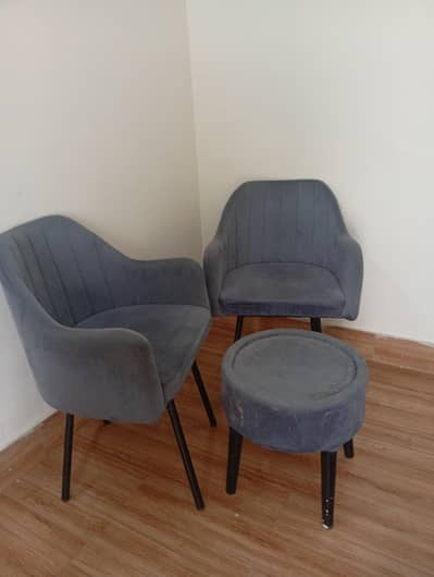 Grey Velvet Sofa Chairs with Ottoman – 3-Piece Set