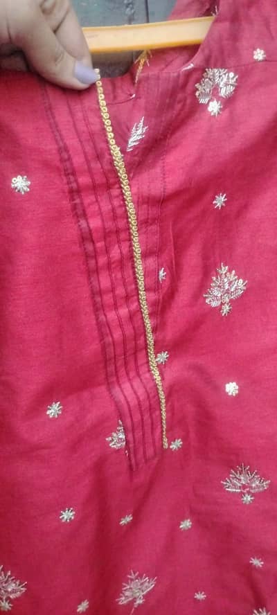Beautiful Red Pink Party Wear Suit with Golden Embroidery