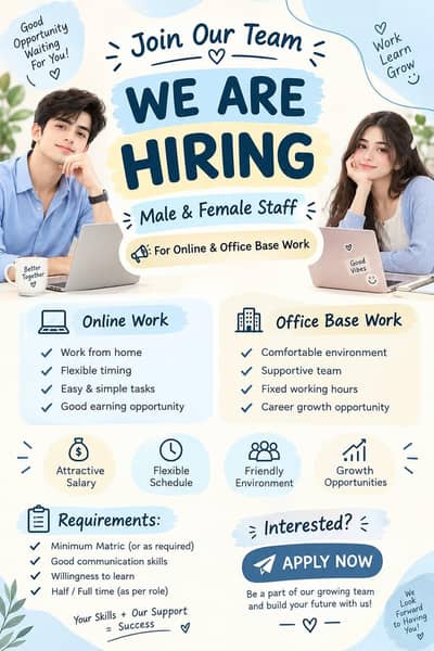 we are hiring male and female staff