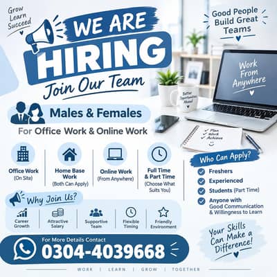 we are hiring males and females staff