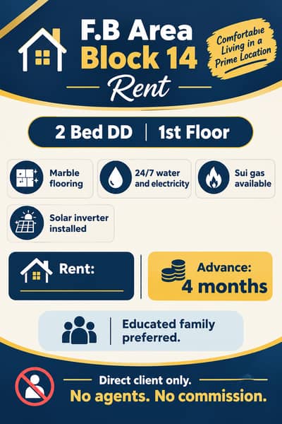 Portion for Rent – F. B Area Block 14 - Direct - No Commision