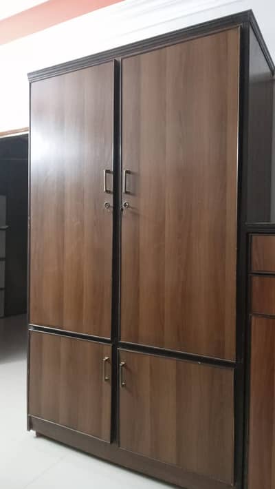 Wooden Wardrobe with Attached Drawers and Storage Cabinet