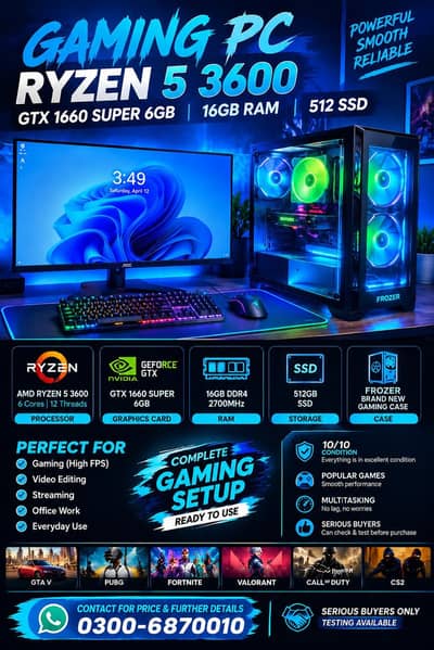Gaming PC Ryzen 5 3600 GTX 1660 Super 6GB 16GB RAM 512GB SSD