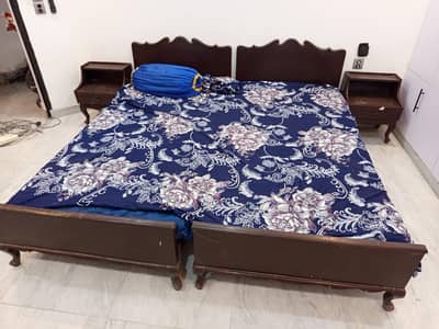 Two Single Beds with side Tables, without mattress