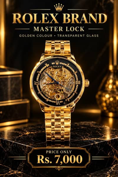 ROLEX BRAND MASTER LOCK GOLDEN COLOUR TRANSPARENT GLASS BEST WATCHS