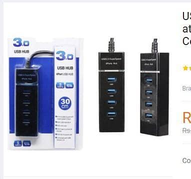 "USB Hub 3.0 - 4 Port High Speed USB Hub with attached 1ft Extended Cable & LED Light - For Computers,, Laptop, PC, USB Flash Drives A r6166"