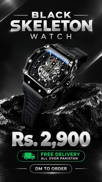 New Look Premium Black Skeleton Watch
