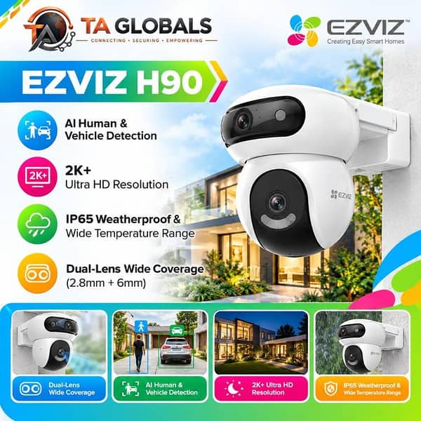 Ezviz H90 CCTV Wired IP Camera 18-CH 5MP H. 265 DVR Kit with Dual Lens, AI Human & Vehicle Detection, IP65 Weatherproof Night Vision Security System