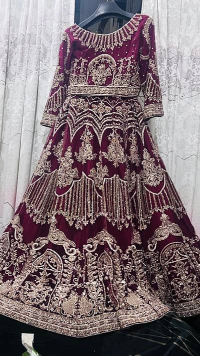Customized Dark Maroon Bridal Dress – Heavy Embroidery