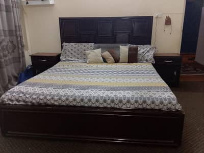 pure wooden and sheet made Double bed set with side tables and dressi.