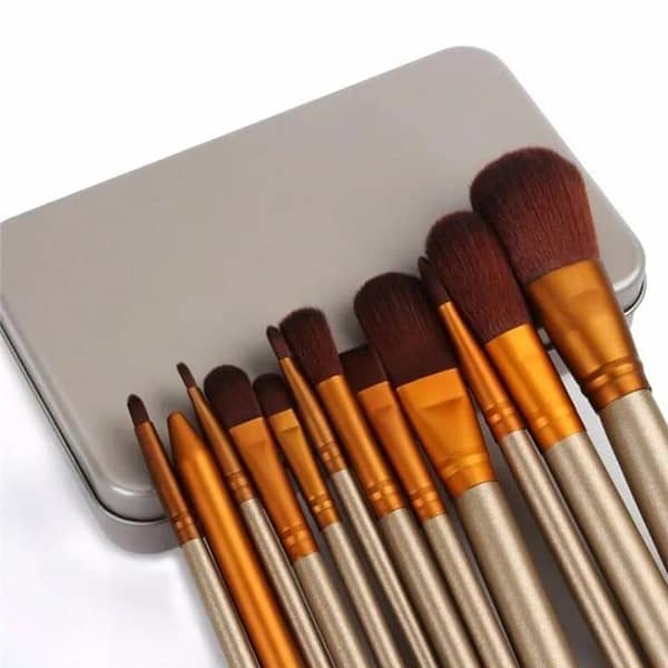 T  12pcs Aluminum Box Makeup Brushes Set Eye Shadow Lip Gloss Eye Makeup Portable Beauty Tools