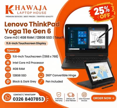 Lenovo ThinkPad Yoga 11e Gen 6| Core m3 | 4GB & 128GB SSD | Touch 360
