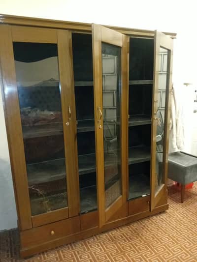 Wooden Crockery Showcase / Display Cabinet with Glass Doors