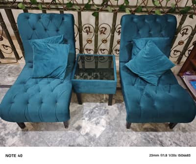 Stylish Blue Sofa Set with Center Table