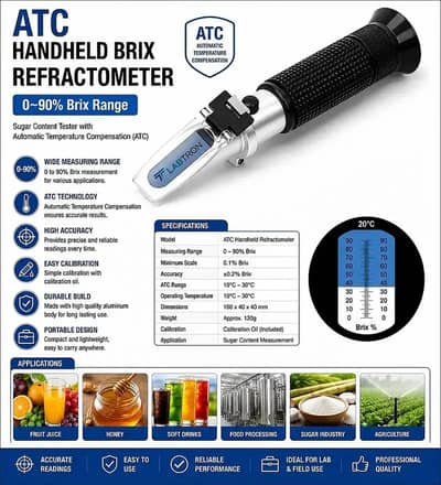 Brix Refractometer 0–90% ATC | Handheld Sugar Meter | Refractometer