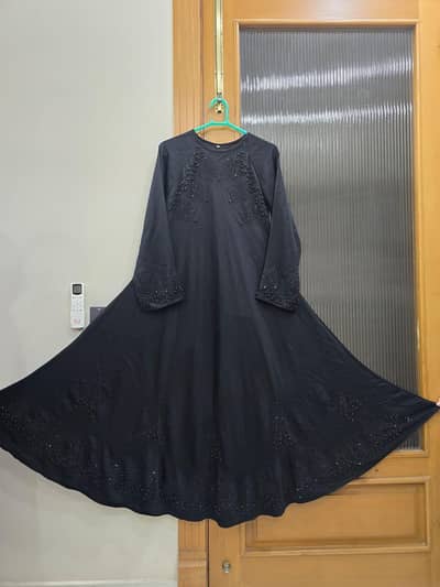 Black fancy abaya with pearls & stones (WhatsApp 03216477776)