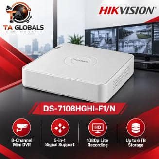 HIKVISION DS-7108HGHI-F1/N | 8 Channel DVR | Mini DVR | 5 Signal Input H. 264+ | DS-7108HGHI-F1/N | Efficient Recording | CCTV Home Shop Office | 4MP Supported