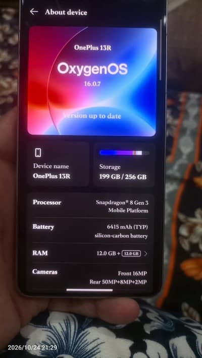 One Plus 13R 12/256 GB OFFICIAL APPROVED WITH COMPLETE BOX 10/10