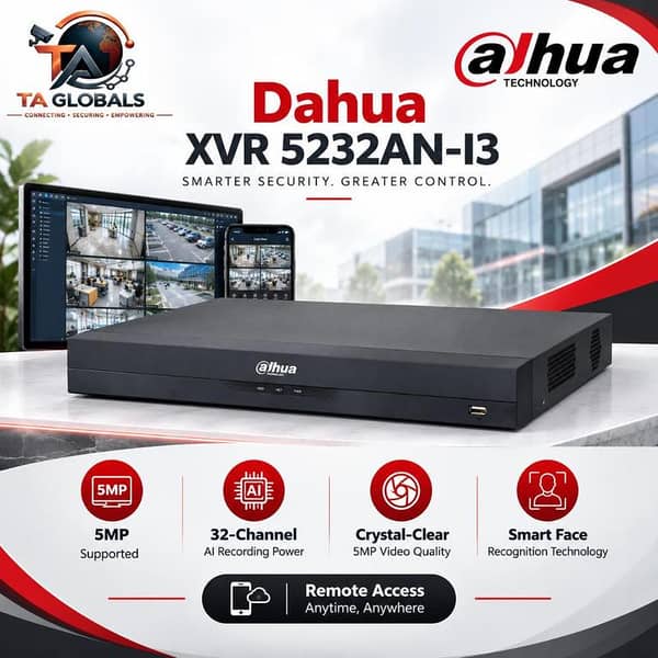 Dahua XVR 5232AN-I3 | 32-Channel AI XVR Recorder | 5MP H. 265+ Video | AI Face Recognition | Reliable Security | Homes & Businesses | CCTV Camera XVR
