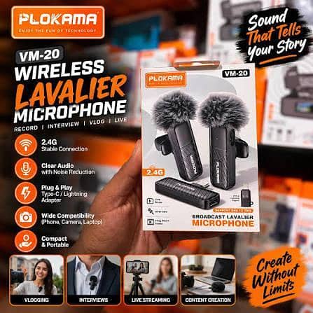 Plokama VM 20 / NEEPHO NP65 Wireless Microphone Dual Mic 2TX+1RX USB-C / lightining port Lavalier Mic with ENC and ANC Noise Cancellation| Wireles mic | Bluetooth mic | Bt Mic Touseef Electronics