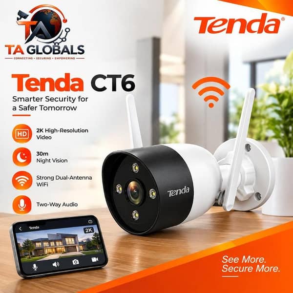 Tenda CT6 | Outdoor Wi-Fi Camera | CCTV Security Camera | 3MP 2K Color View | Two Way Audio | Dual Wifi Antinas | Tena CCTV Security Camera
