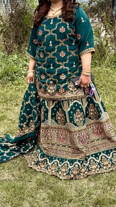 beautiful work rajastani lehanga bottle green colour