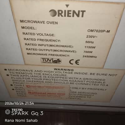 Orient Microwave Oven OM7020P-M - Good Working Condition