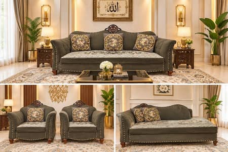 7 Seater Gray Elegant Sofa Set