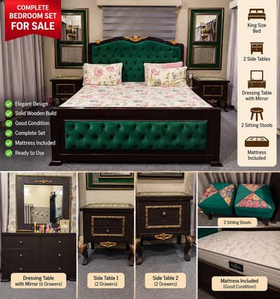 Complete Bedroom Furniture Set for Sale – Bed, Dressing & Side Tables
