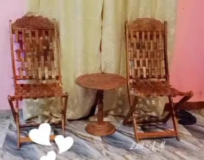 4 folding  chair 2 center table shesham wood with hand work