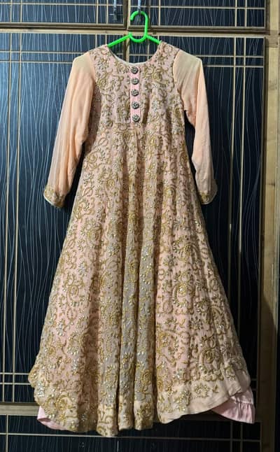 Pink Frock with Golden Handwork ( 8 - 10 Years Old )