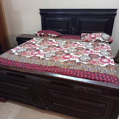 Solid Wood Bed with Side Table