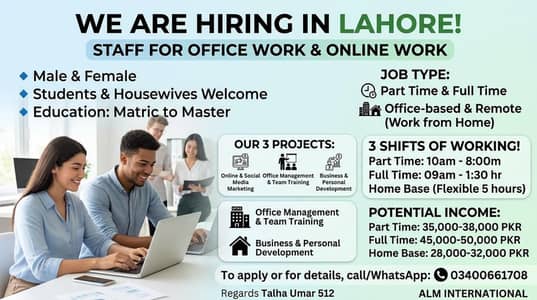 We are hiring male and female for office work and online work