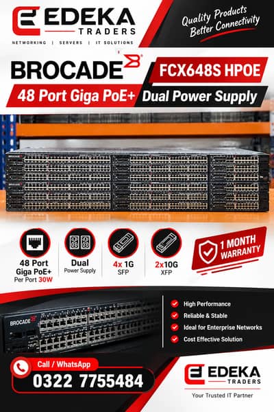 Brocade FCX648S HPOE 48 Port Gigabit PoE+ Network Switch Dual Power Su